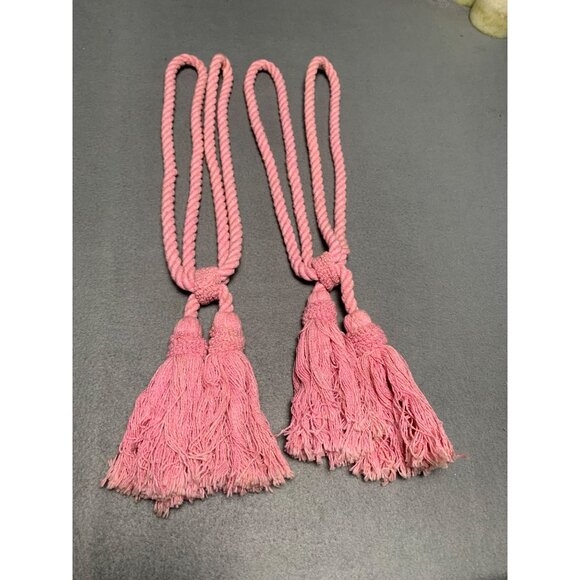 Pair Of Pink Twisted Rope Curtain Tiebacks with Tassels 18" Long Set of 2 - Picture 8 of 12